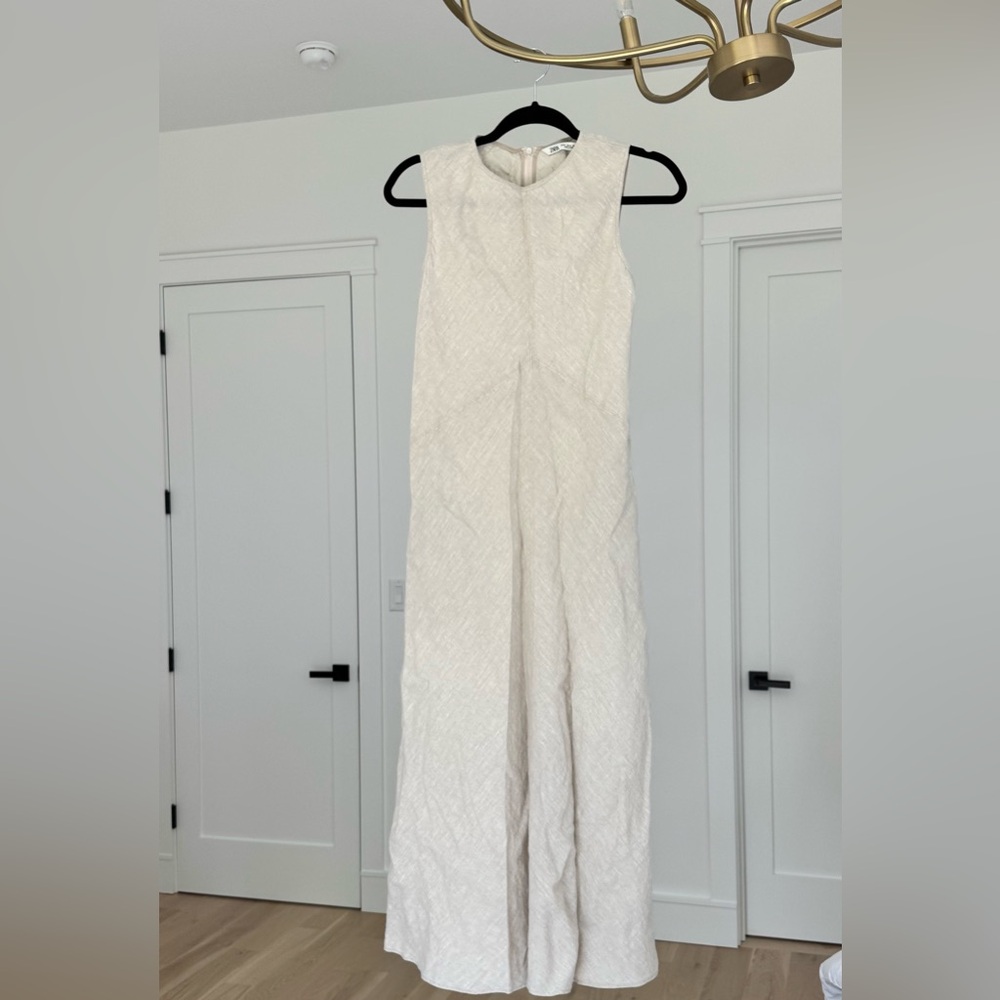 NWT Zara Collection 100% Linen sleeveless cream maxi Dress Size M with pockets